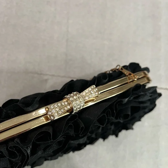 Dellise Noir Elegant Black Rose Floral Clutch Wedding Cocktail - Picture 2 of 6